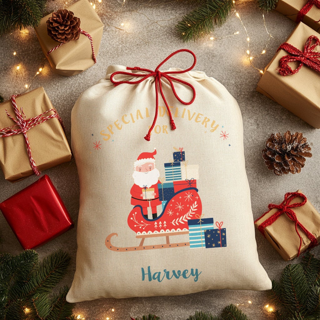 Personalised Christmas Presents Sack - Santa's Sleigh Design