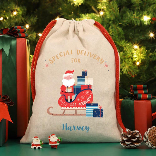 Personalised Christmas Presents Sack - Santa's Sleigh Design