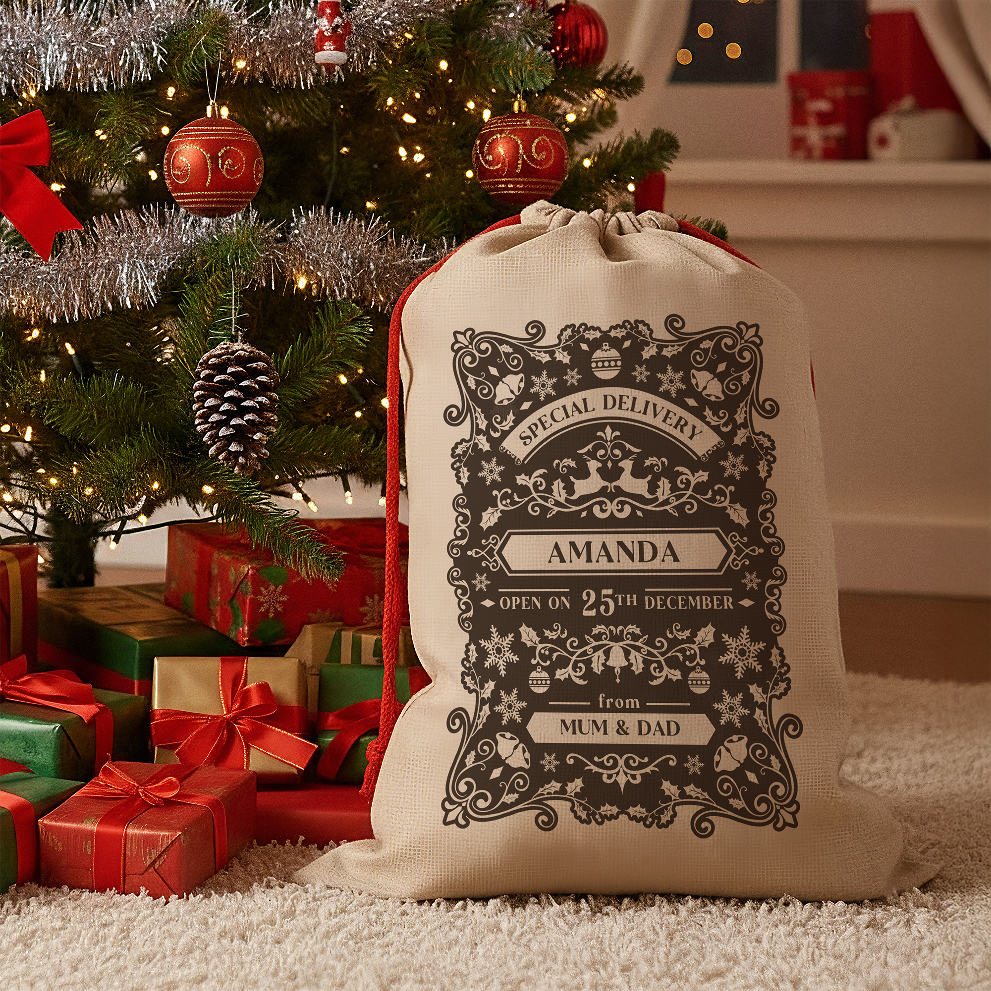Personalised Christmas Sack - Special Delivery Design | Sack for Kids | Large | Dark Grey