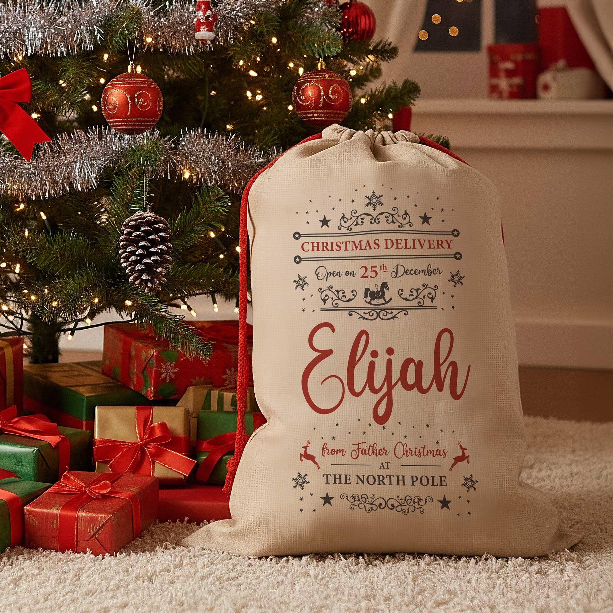 Personalised Christmas Sack - Typography Design | Christmas Sack for Kids | Large