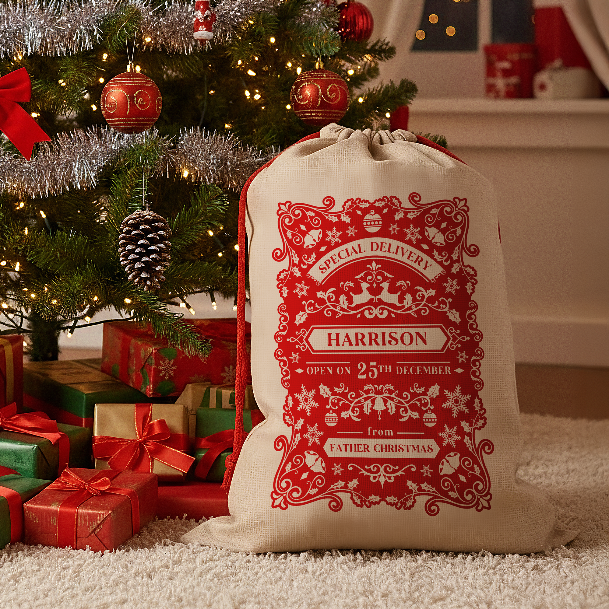 Personalised Christmas Sack - Special Delivery Design | Christmas Sack for Kids | Large | Red