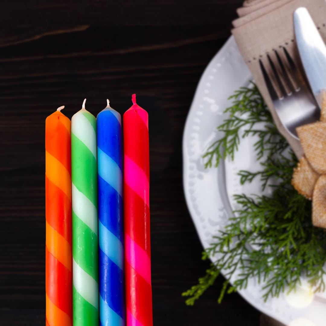 Four Multicolour Pinstripe Hand Made Candles