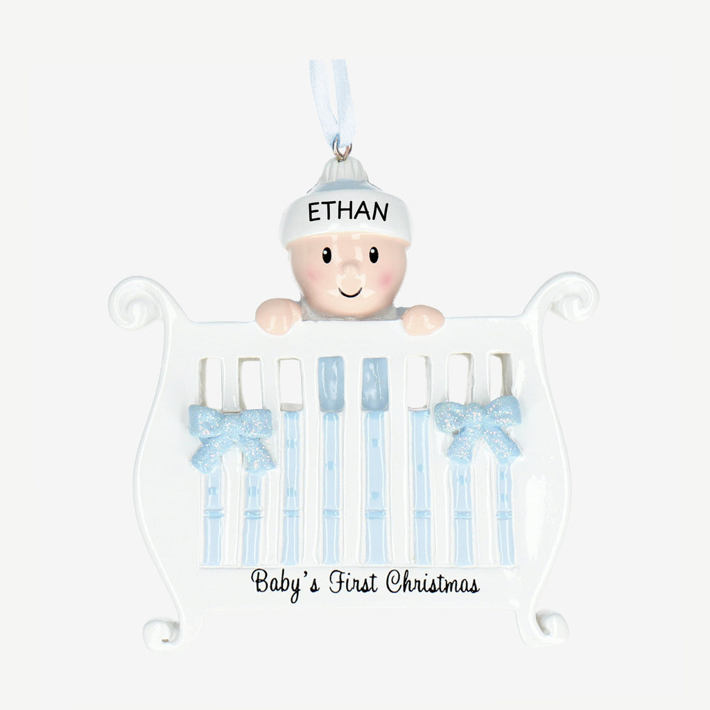 1st Christmas Bauble Personalised - Baby in a Crib design | up to 1 name | Christmas Decor