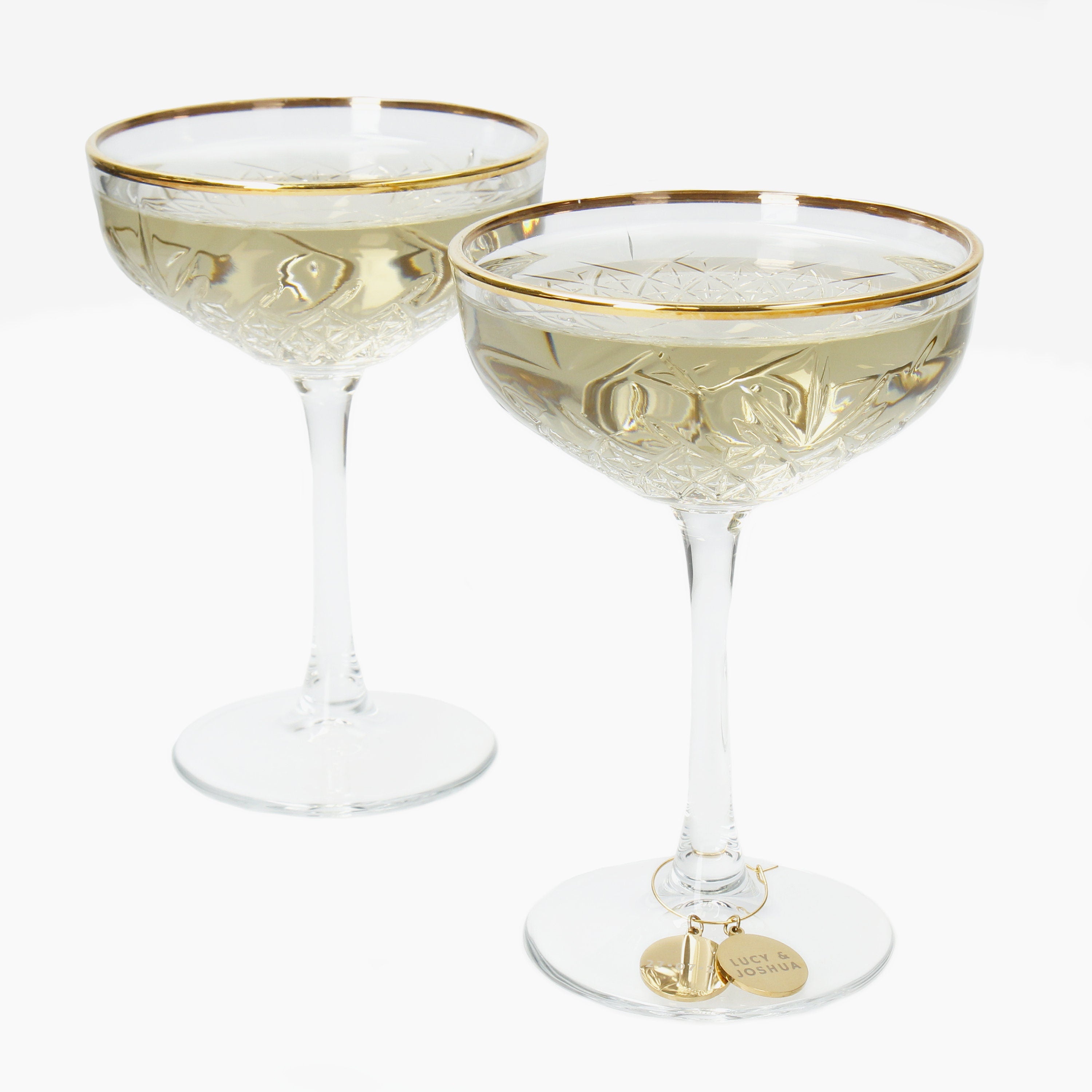 Personalised Gold Champagne Glasses - Set of Two | Couple Glasses for Cocktails | Wedding Glasses