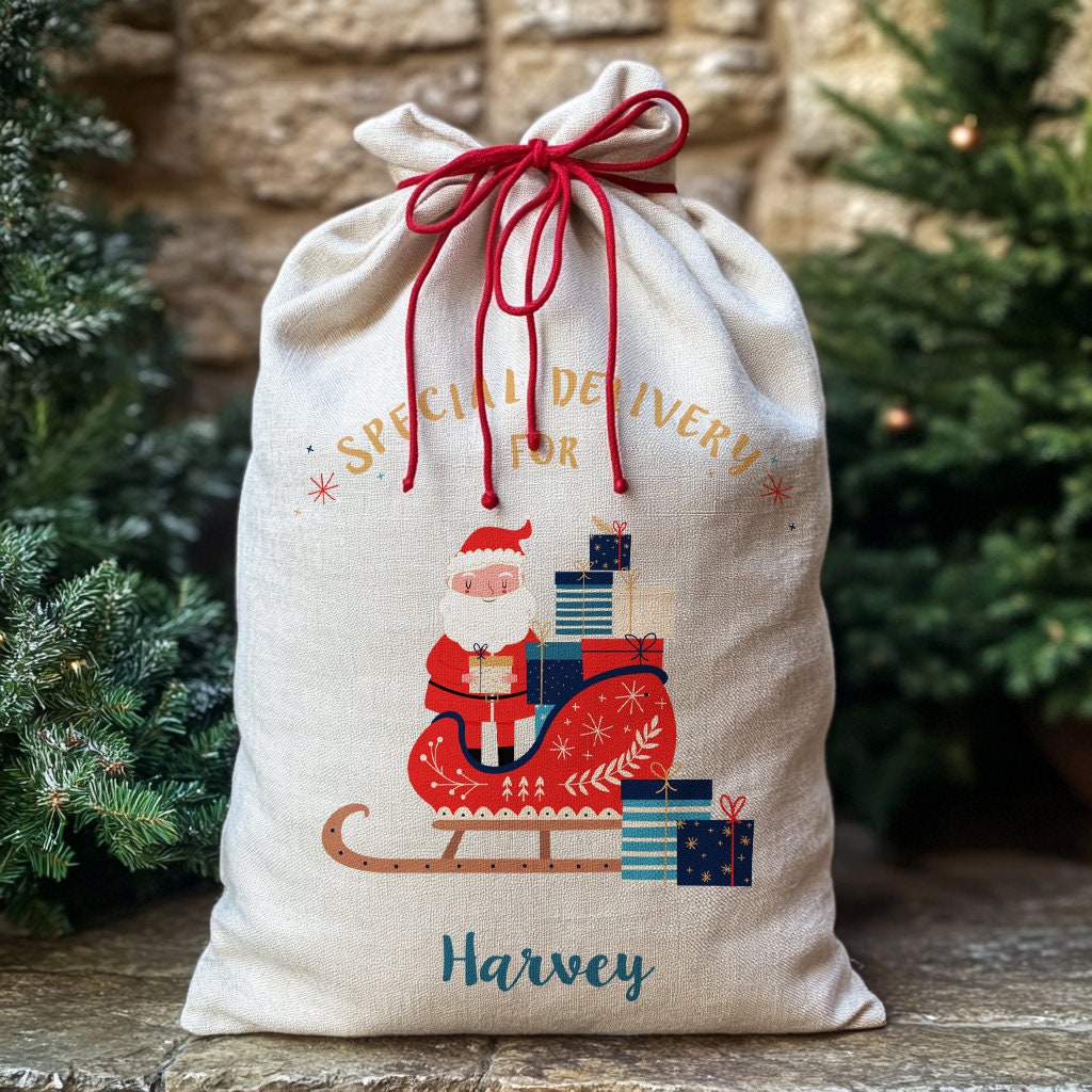 Personalised Christmas Presents Sack - Santa's Sleigh Design