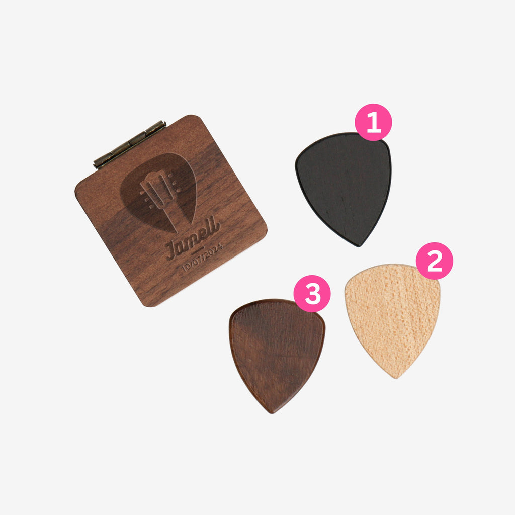 Music Gift - Guitar Pick Holder Box | Custom Wooden Storage Case | Gift for Musician