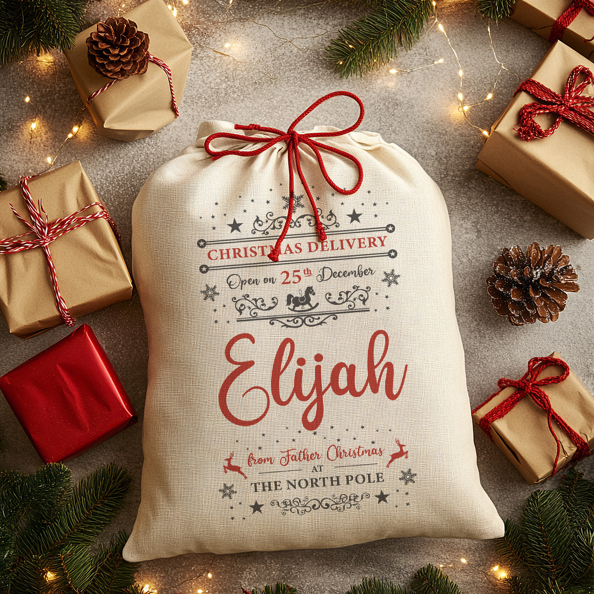 Personalised Christmas Sack - Typography Design | Christmas Sack for Kids | Large
