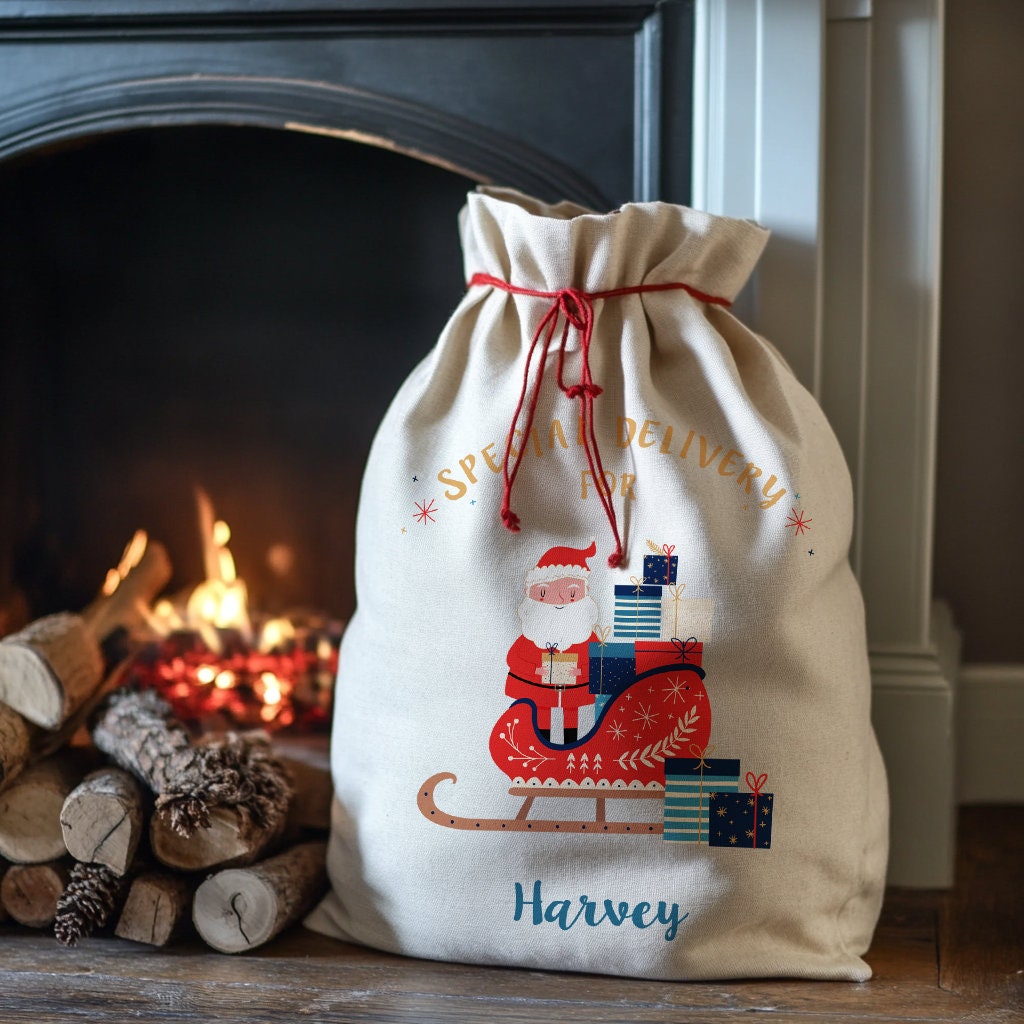 Personalised Christmas Presents Sack - Santa's Sleigh Design
