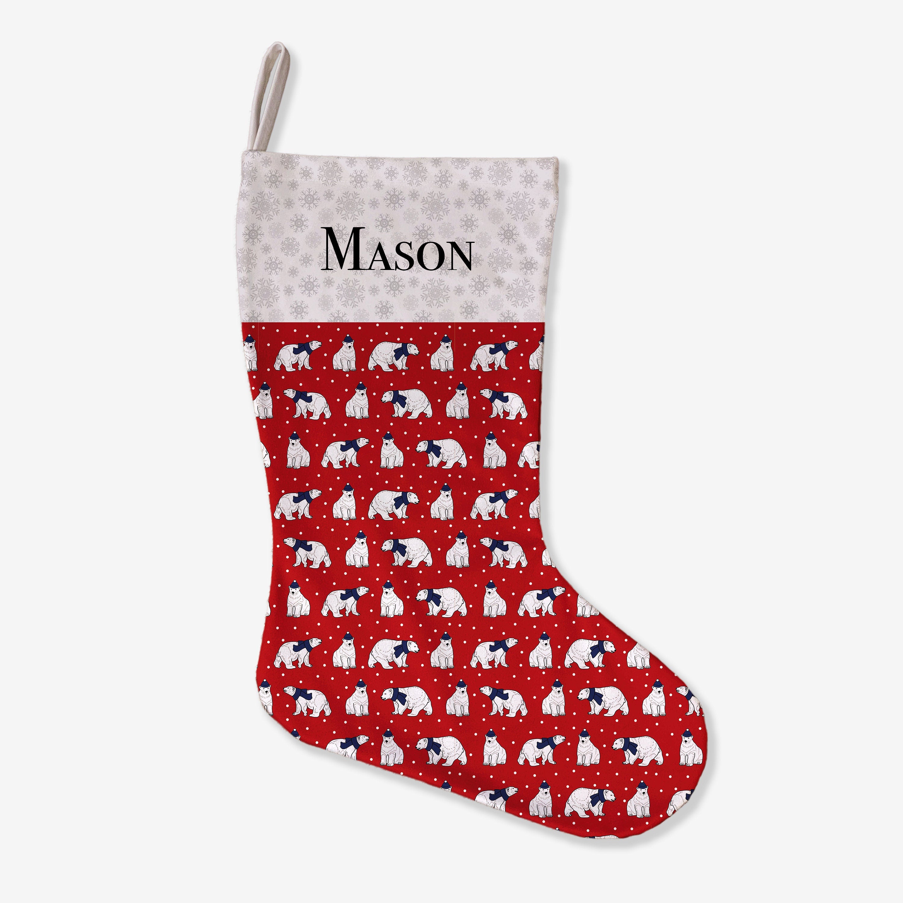 Personalised Christmas Stocking -  Red Polar Bears Design | Handmade Christmas Decor