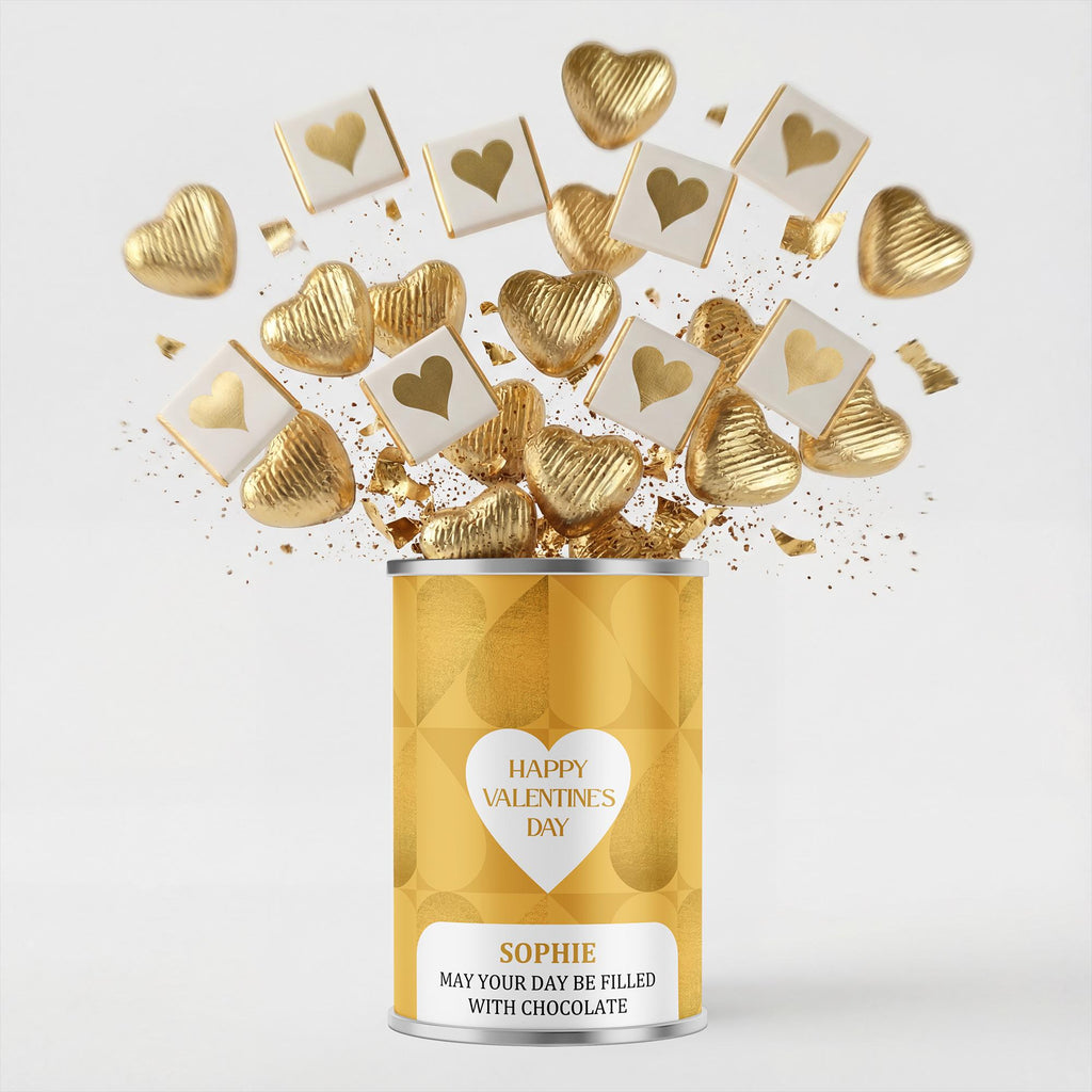 Personalised Chocolate Hearts in a Tin - Gold or Pink