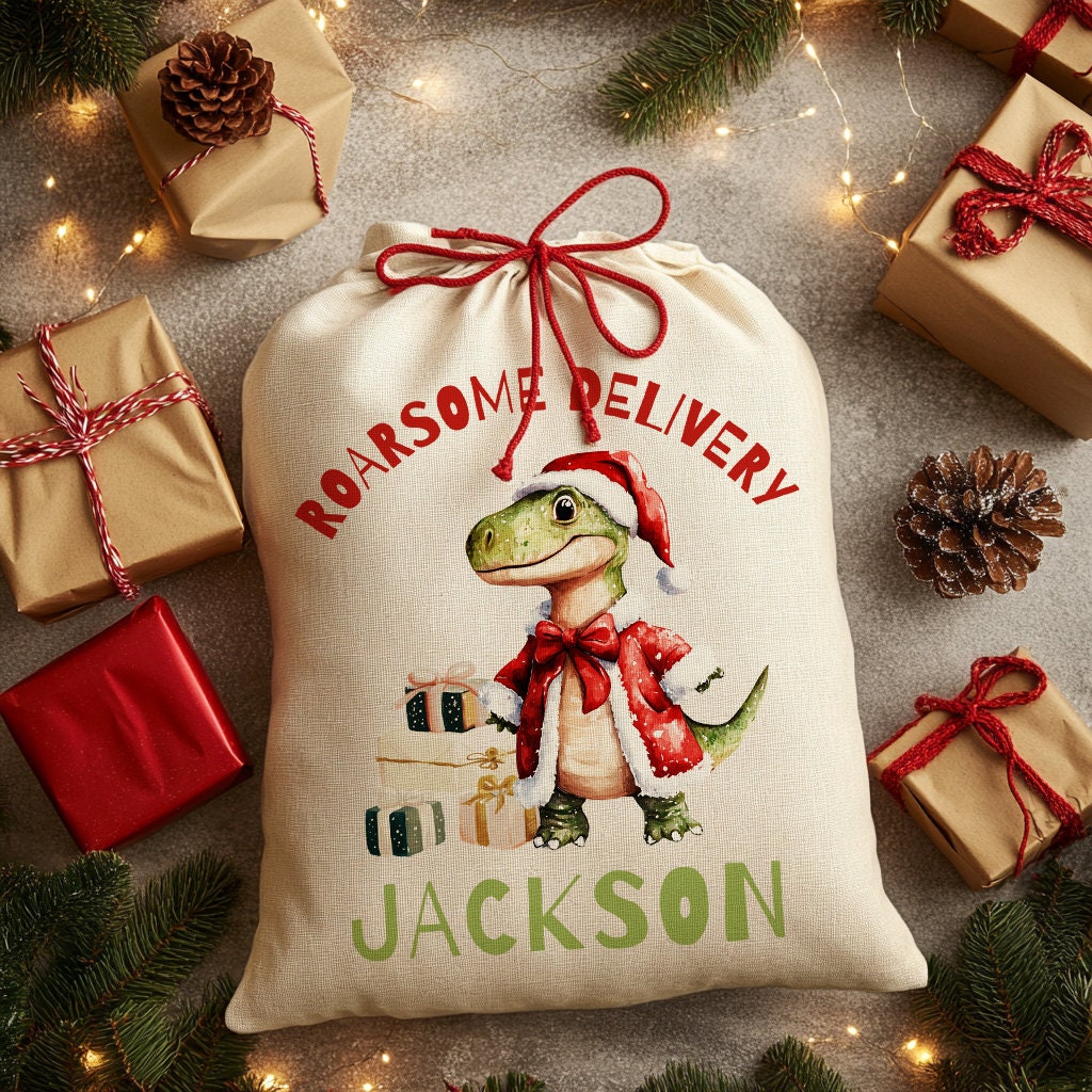 Personalised Christmas Presents Sack - Dinosaur Design