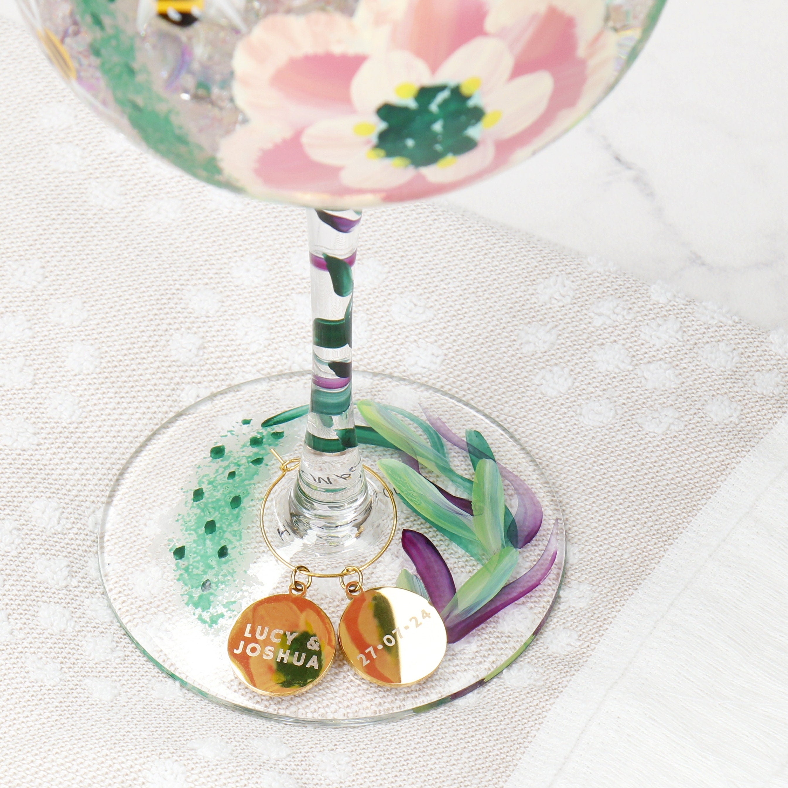 Hand Painted Floral Gin Glass - Celebration Glasses | Choice of Design | Personalised Charms