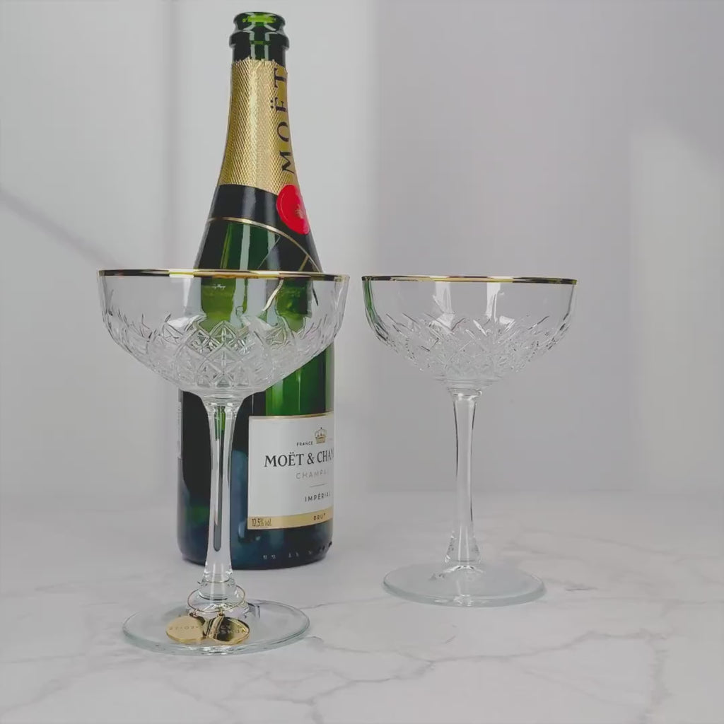 Personalised Gold Champagne Glasses - Set of Two | Couple Glasses for Cocktails | Wedding Glasses