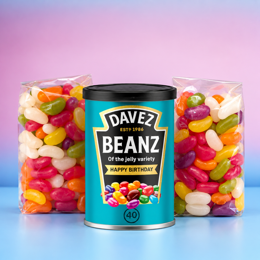 Personalised Jelly Bean Tin Birthday Gift with Refills