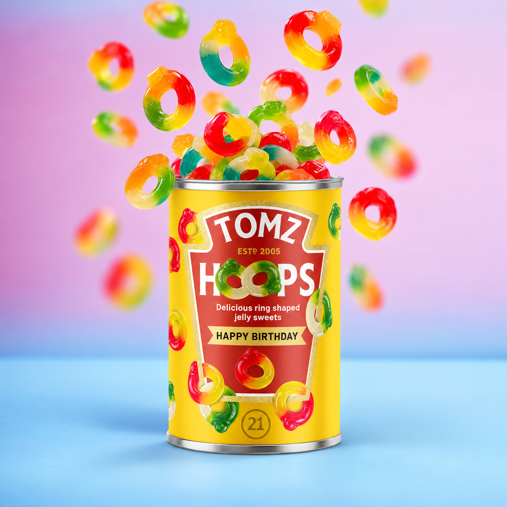 Personalised Birthday Jelly Bean and Spaghetti Hoop Tin Set